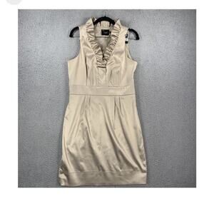 Just Taylor Dress 6 RUFFLE NECK SATIN SHEATH Pencil Evening Cocktail Old Gold